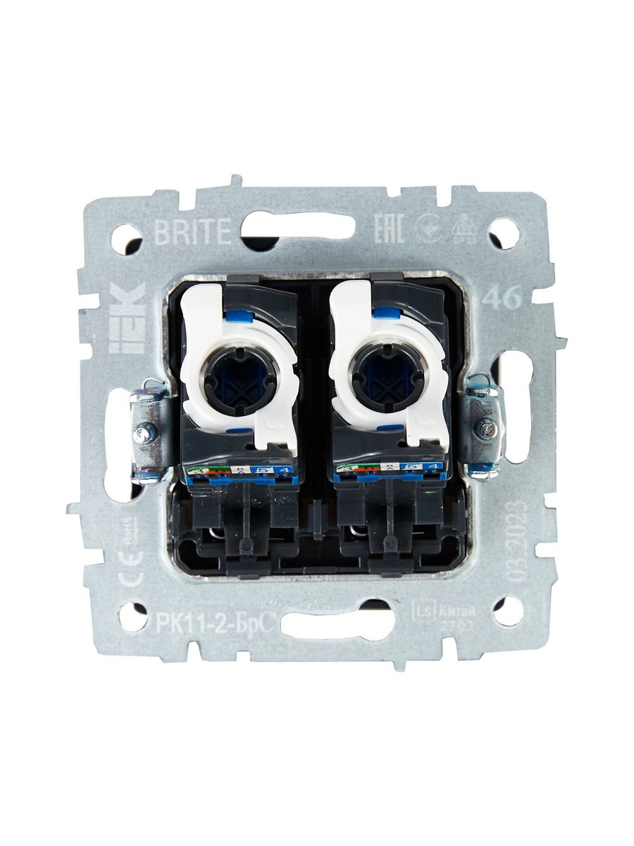 Розетка компьютерная IEK BRITE BASE Сталь 2-ая RJ45 кат.6 РК11-2-БрС BR-K20-2-K46