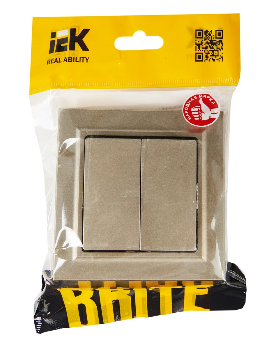Выключатель IEK BRITE Шампань 2-кл. 10А в сборе ВСР10-2-0-БрШ BR-V20-0-10-K37-F