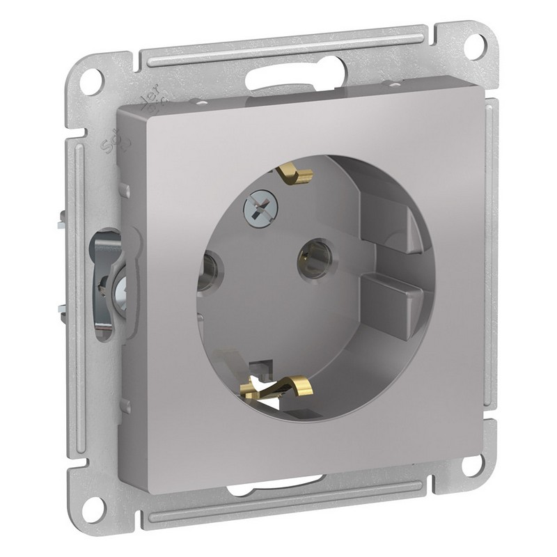 Розетка Systeme Electric AtlasDesign Алюминий с/з, 16А, ATN000343
