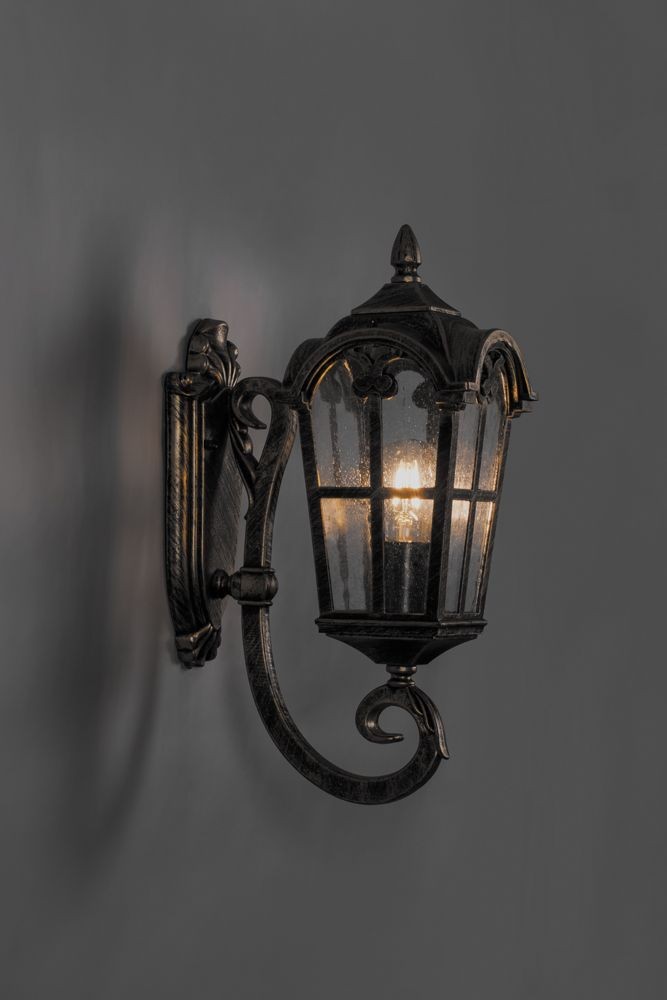 Уличные настенные светильники Светильник садово-парковый Feron PL102 четырехгранный на стену вверх 60W 230V E27 черное золото 11294 