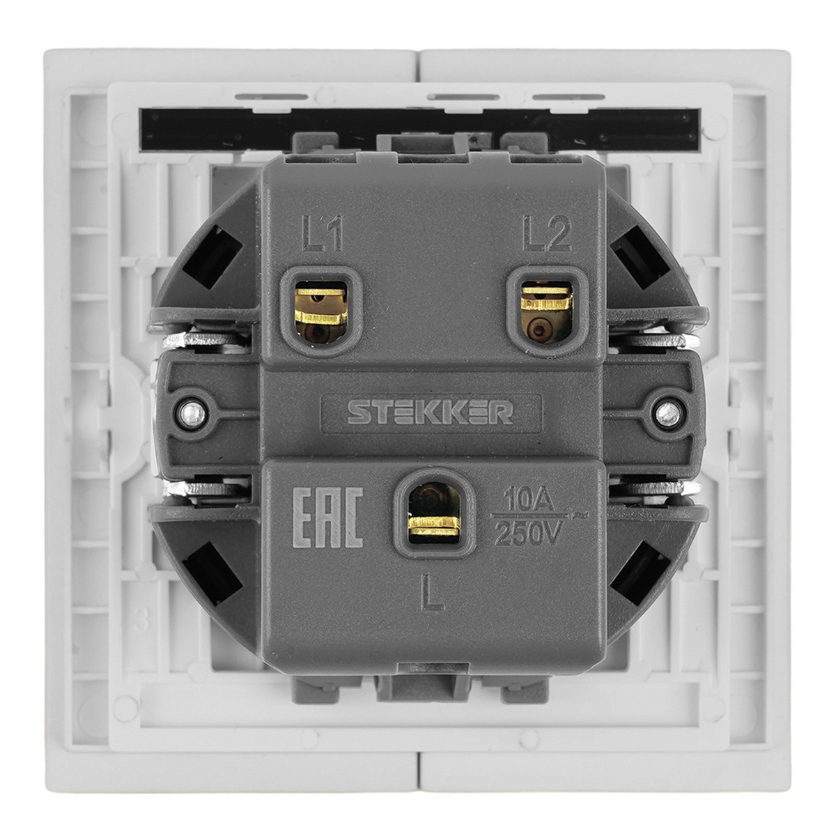 Мия - Розетки и выключатели Stekker Выключатель 2-клавишный c индикатором STEKKER Мия RSW10-3102-01 белая магнолия 50432