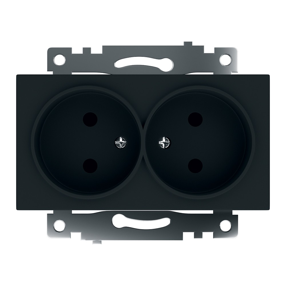Катрин - Розетки и выключатели Stekker Розетка 2-местная б/з STEKKER GLS10-7113-05 250V 10А с защ. шторкой Катрин черный 39611