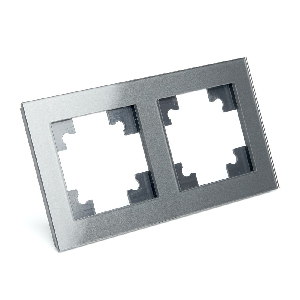 Катрин - Розетки и выключатели Stekker Рамка 2-местная стекло STEKKER GFR00-7002-06  серия Катрин графит 39540