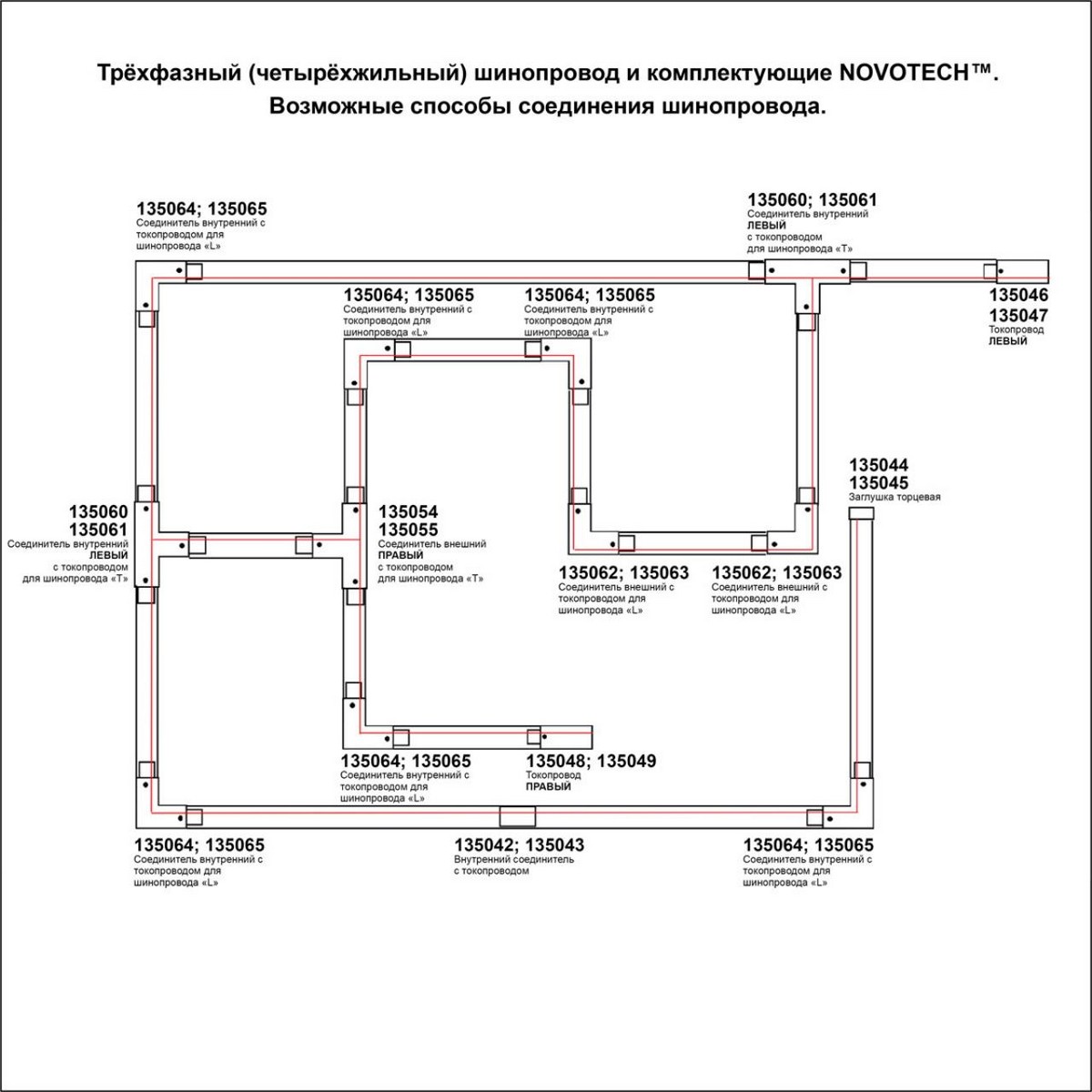 Трековые светодиодные светильники Соединитель Т-образный правый внешний с токопроводом для трёхфазного шинопровода NOVOTECH 135055 