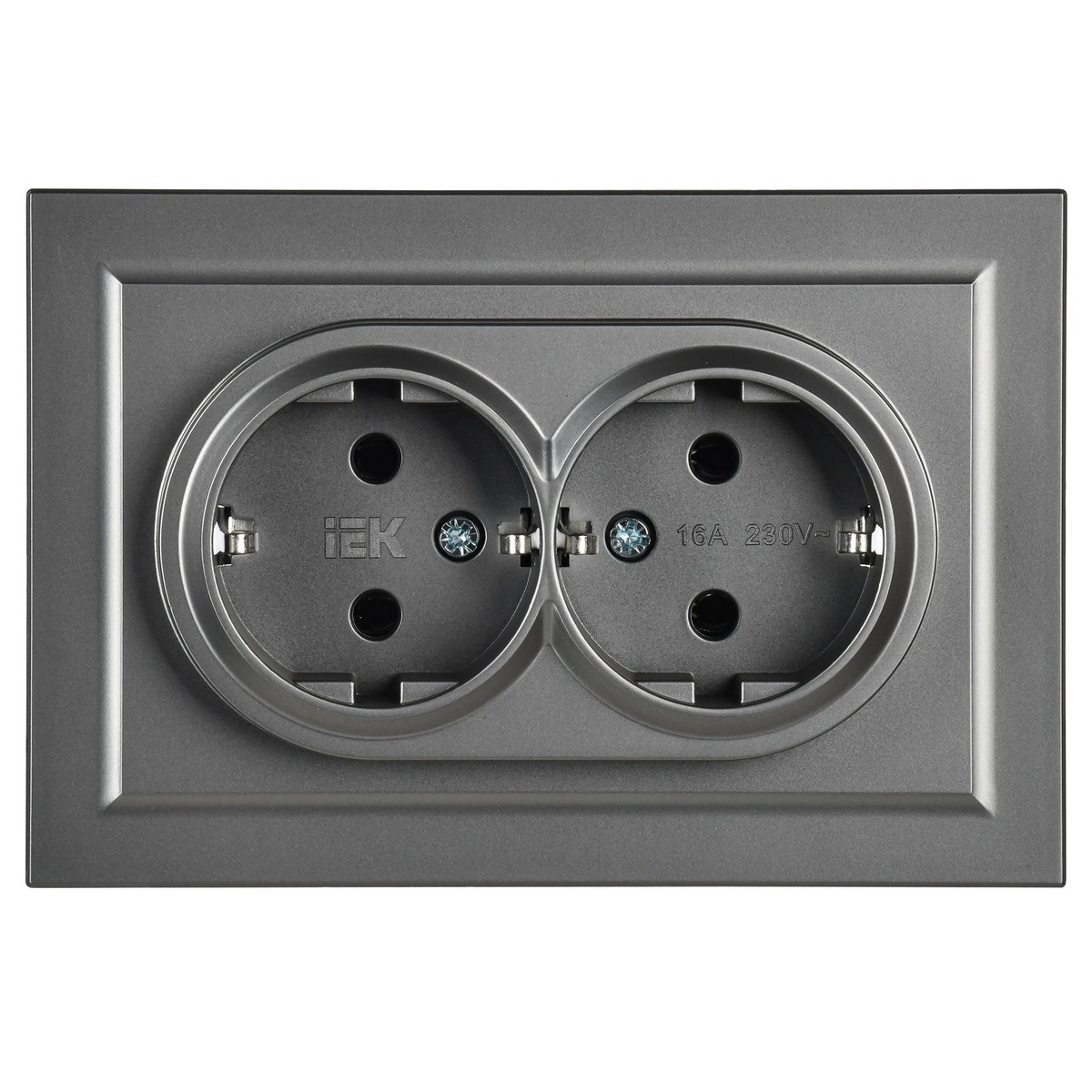 IEK Brite Сталь Розетка IEK BRITE 2-ая с/з без шторок 16А в сборе РС12-3-БрС сталь BR-R21-16-K46-F