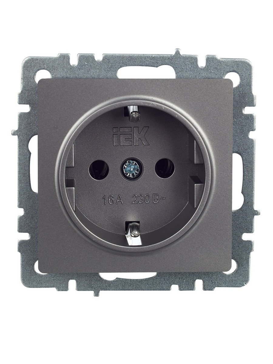 Розетка IEK BRITE с/з без шторок 16А РС11-1-0-БрС сталь BR-R11-16-K46