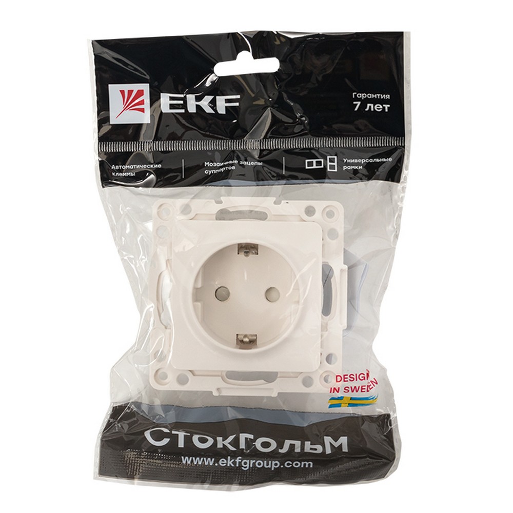 EKF Стокгольм белый Розетка с/з EKF PROxima Стокгольм Белый со шторками 16А EYR16-028-10
