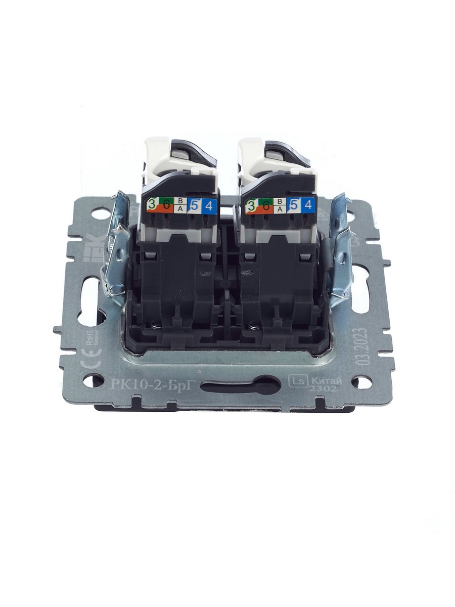 IEK Brite Графит Розетка IEK BRITE компьютерная двойная RJ45 кат.5E РК10-2-БрГ графит BR-K20-1-K53