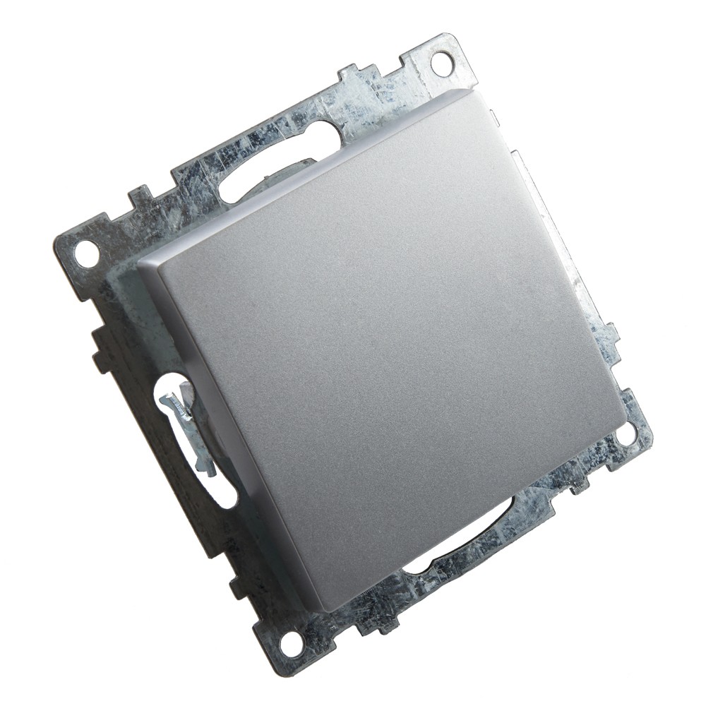 Выключатель 1-клавишный STEKKER GLS10-7103-03 250V 10А Катрин серебро 39575