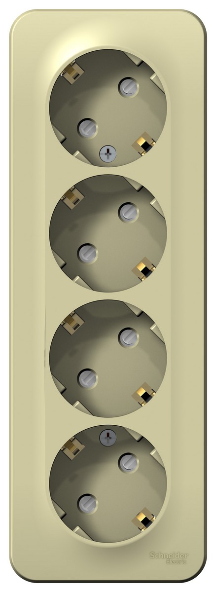 Blanca бежевые розетки и выключатели Розетка SE Blanca 4-ая Бежевый наружный с/з со шторками изолир. пластина BLNRA011417