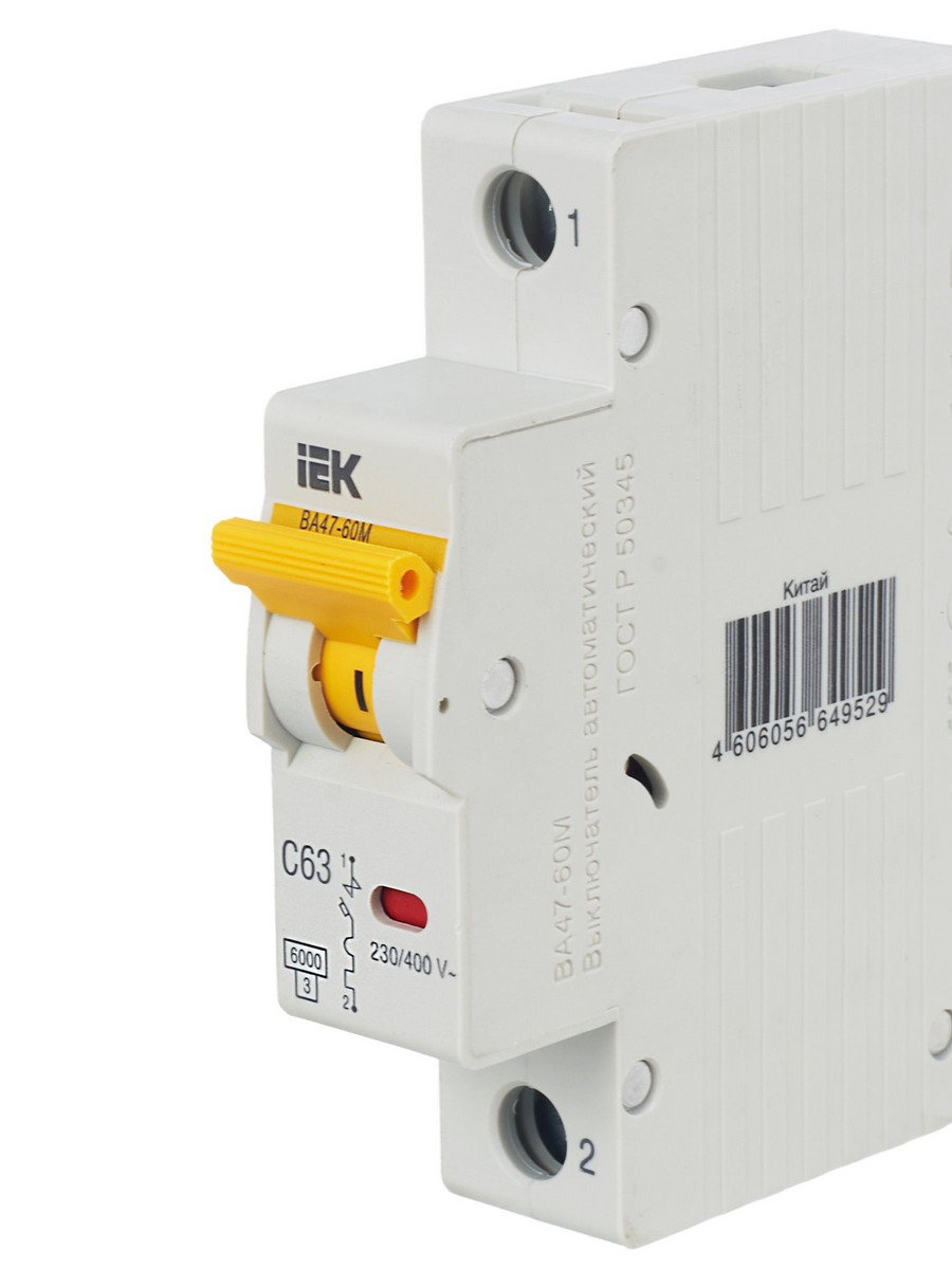 1 полюсные (однополюсные) Автоматический выключатель IEK KARAT ВА47-60M 1Р 63А 6кА С MVA31-1-063-C 