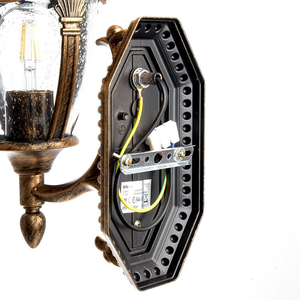 Уличные настенные светильники Светильник садово-парковый Feron PL682 на стену вверх 60W 230V E27 черное золото 11693 