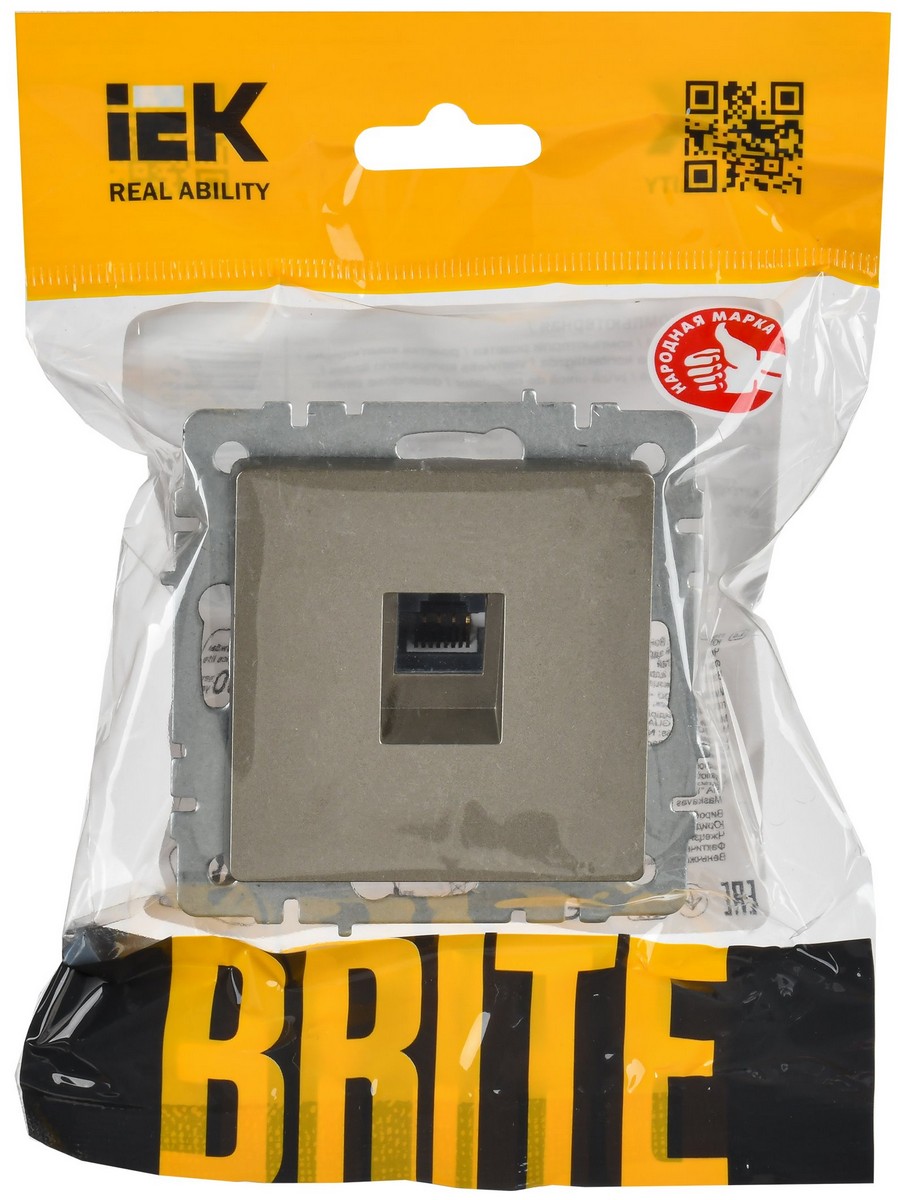 Розетка компьютерная IEK BRITE BASE Шампань RJ45 кат.6 РК11-БрШ BR-K10-2-K37