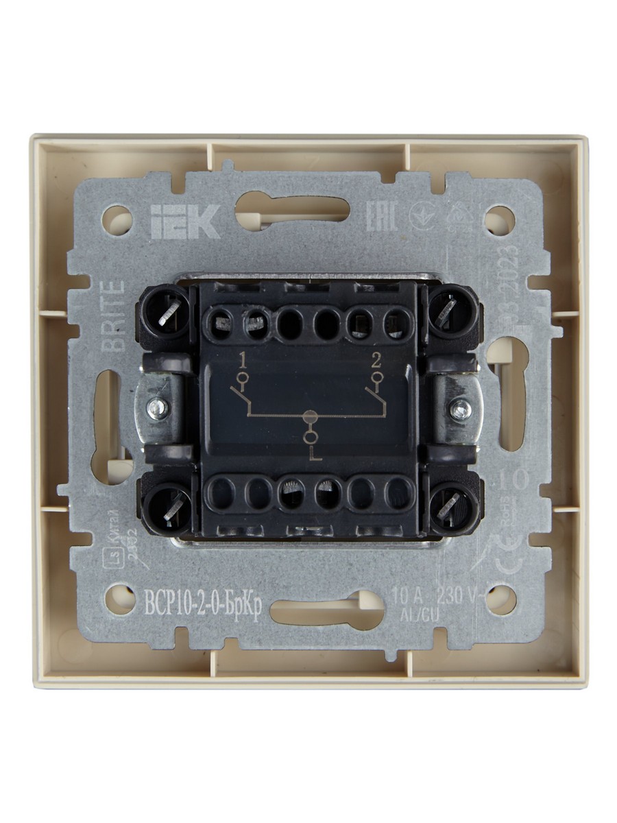 Выключатель IEK BRITE Бежевый 2-кл. 10А в сборе ВСР10-2-0-БрКр BR-V20-0-10-K10-F