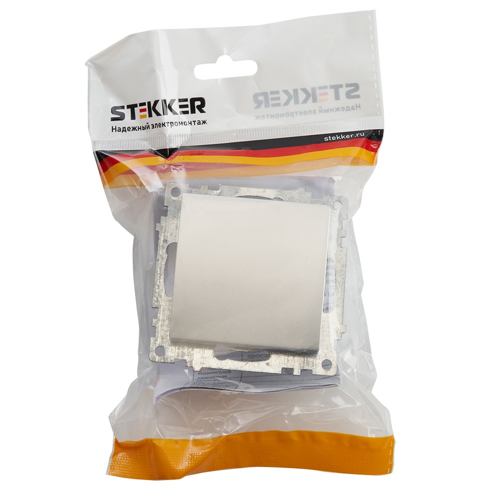 Выключатель 1-клавишный STEKKER GLS10-7103-03 250V 10А Катрин серебро 39575