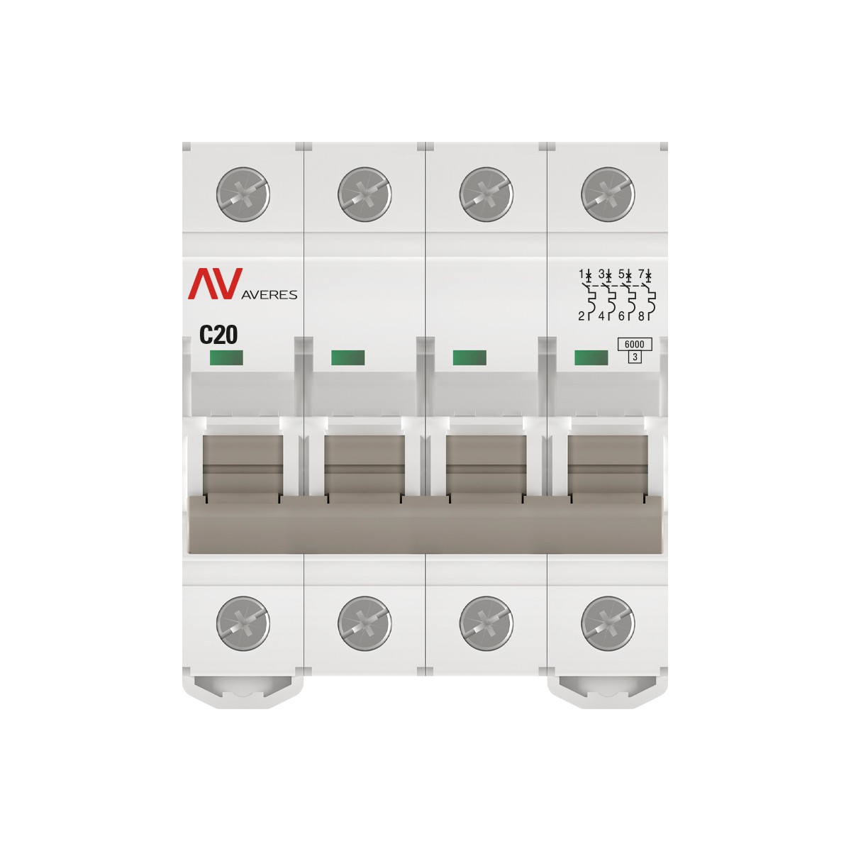4 полюсные (четырехполюсные) Автоматический выключатель EKF AVERES AV-6 (С) 4P 20А 6kA mcb6-4-20C-av 