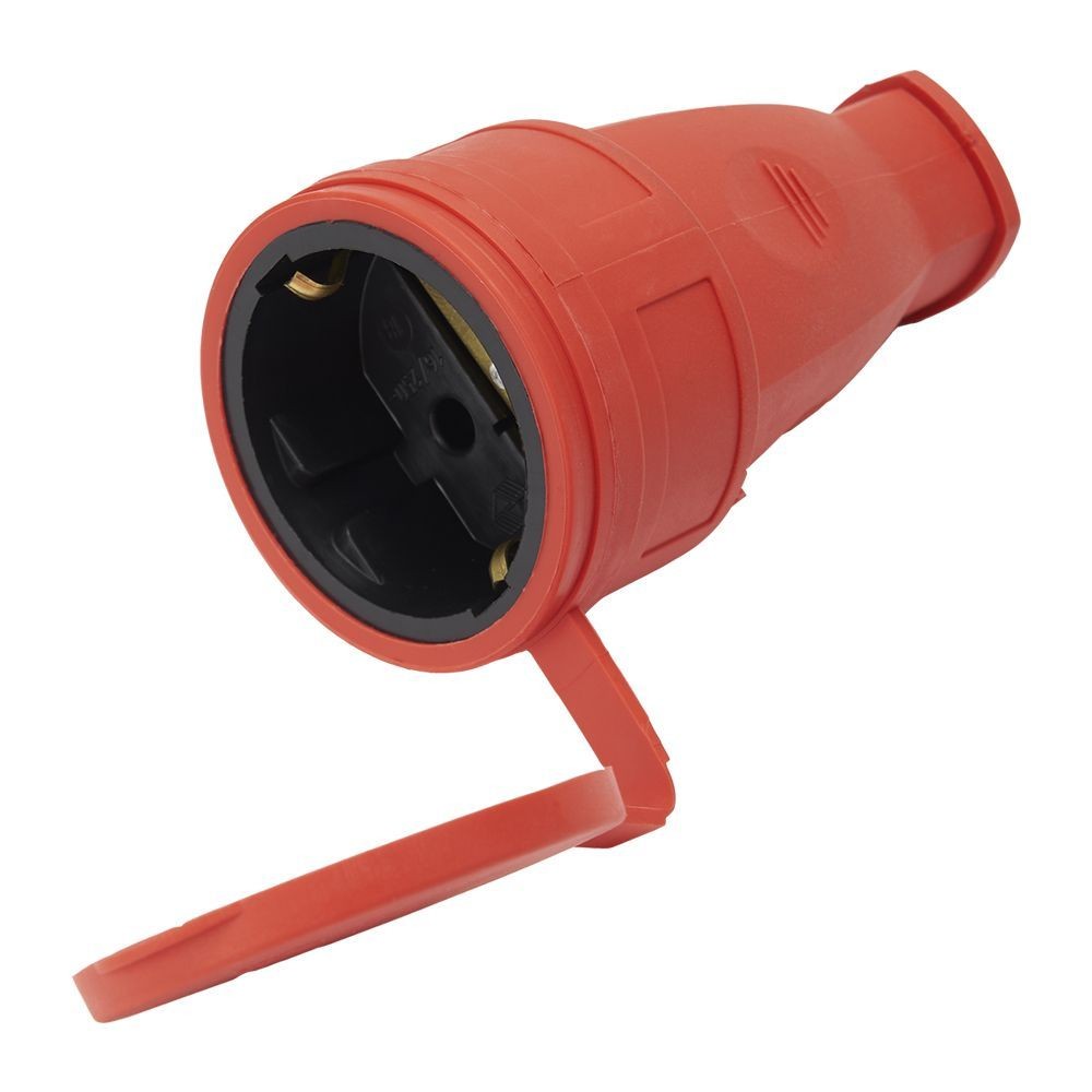 Колодки и удлинители, тройники Розетка переносная 1-местная с/з STEKKER, RST16-21-44 (РА 16-005) каучук 250В 16А IP44, красный 39195 