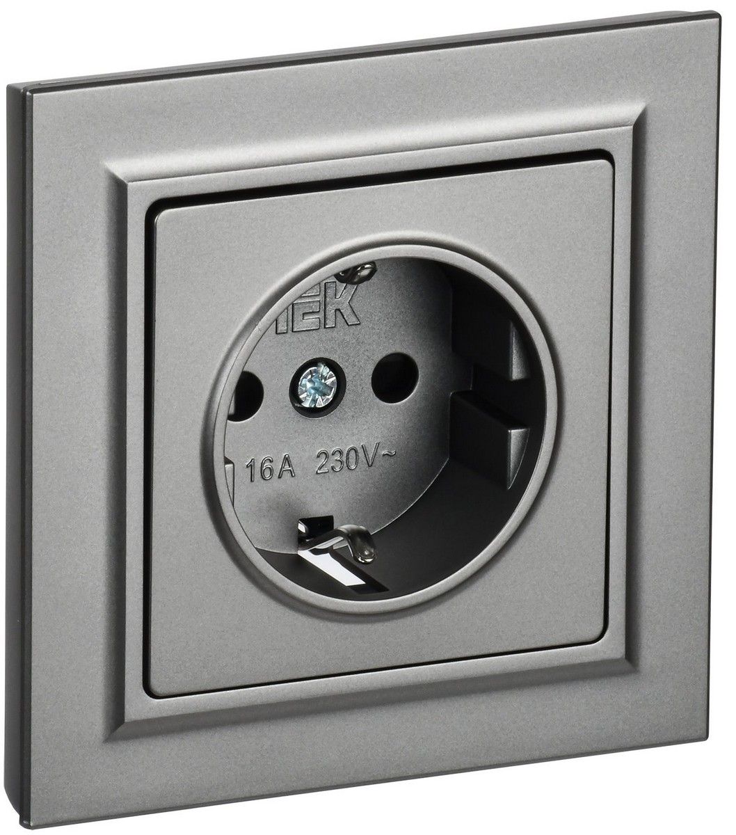 Розетка IEK BRITE Сталь с з/к/ш 16А в сборе РСР14-1-0-БрС BR-R14-16-K46-F