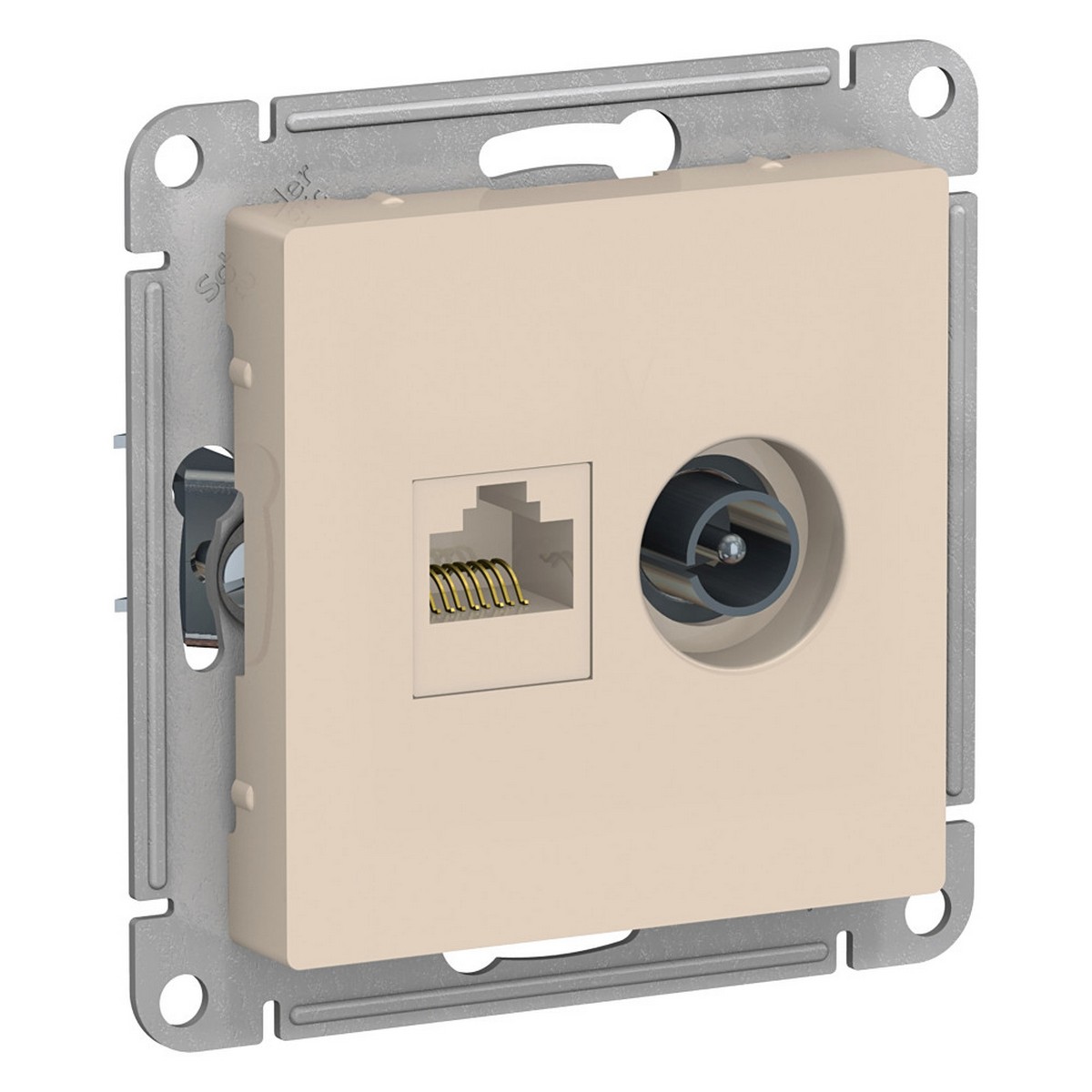 AtlasDesign Бежевый Розетка комп+ТВ, Systeme Electric AtlasDesign бежевый двойная RJ45+TV, кат.5E, ATN000289