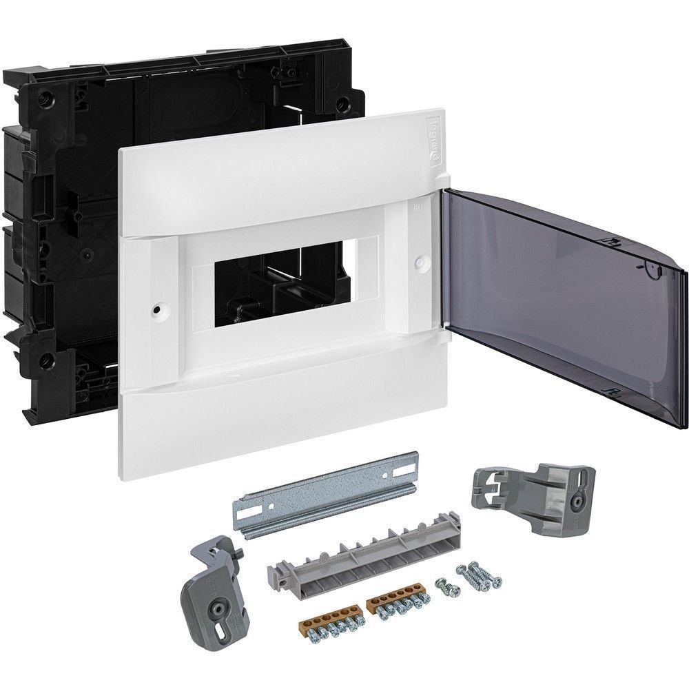 Пластиковые боксы и щиты Legrand Пластиковый щиток Legrand Practibox S Встраиваемый 8 мод 1X8 Дымчатая дверь 134558