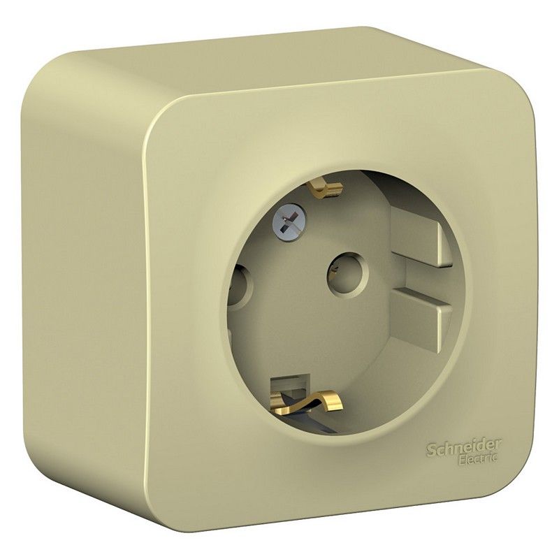 Blanca бежевые розетки и выключатели Розетка SE Blanca с/з Бежевый наружный без шторок изолир. пластина BLNRA010117