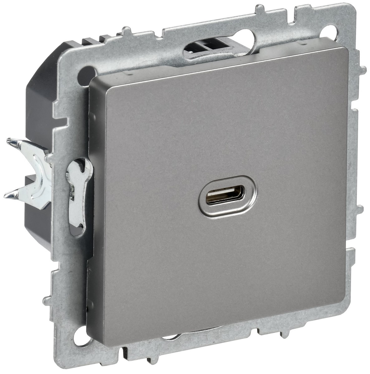 Розетка USB IEK BRITE C 65Вт высокоскор. зар. РЮ12-1-БрС сталь