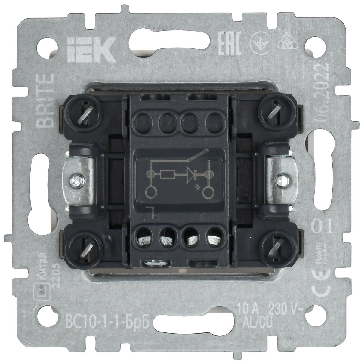 IEK Brite Белый Выключатель IEK BRITE 1-клавишный с индикацией 10А ВС10-1-1-БрБ белый BR-V10-1-10-K01