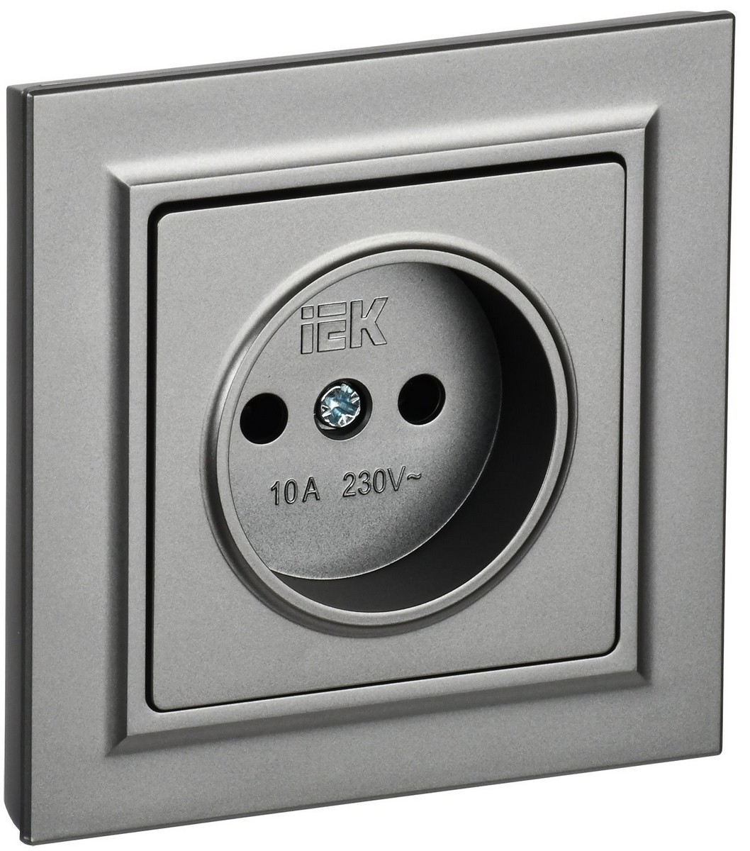 IEK Brite Сталь Розетка IEK BRITE Сталь без з/к/ш 10А в сборе РСР10-1-0-БрС BR-R10-10-K46-F