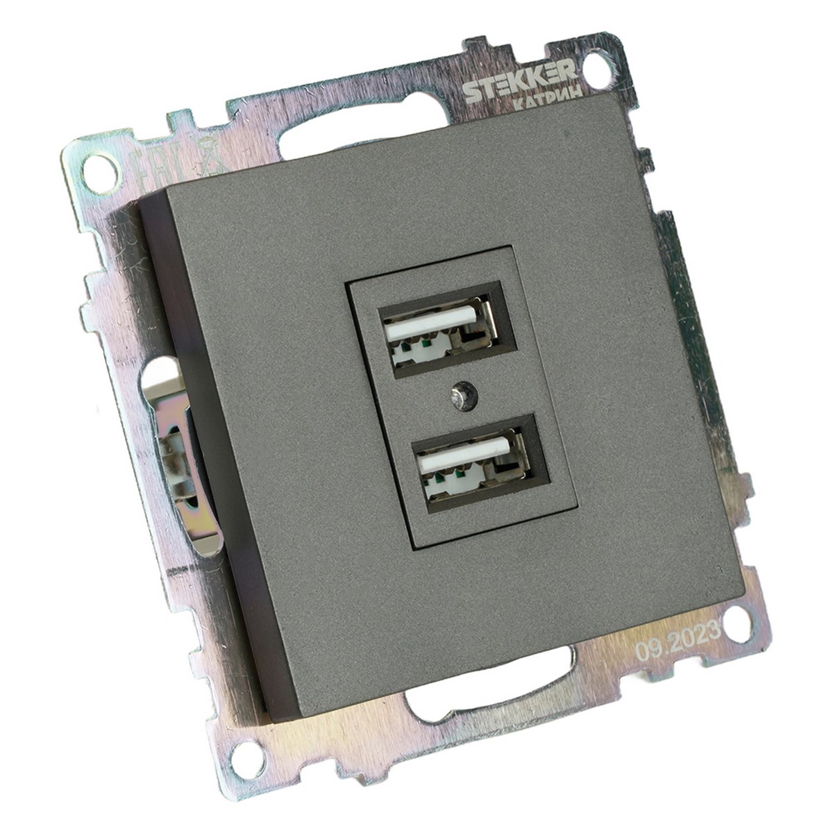 Катрин - Розетки и выключатели Stekker Розетка USB 2-местная STEKKER GLS10-7115-06 250B 21А Катрин графит 49422
