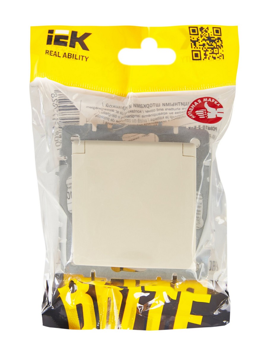 IEK Brite Бежевый Розетка IEK BRITE с/з с шторками и крышкой 16А IP20 РСбш10-3-БрКр бежевый BR-R16-16-K10