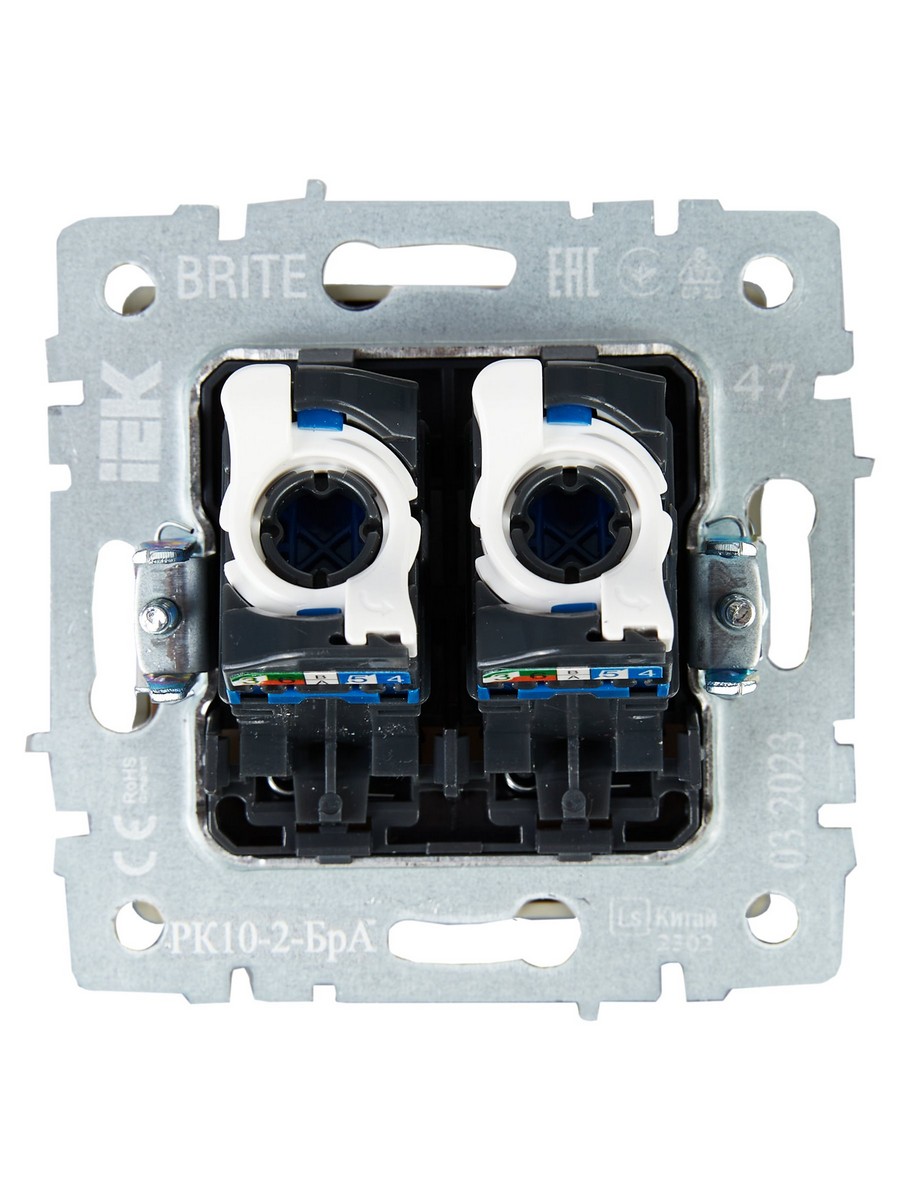 Розетка IEK BRITE компьютерная двойная RJ45 кат.5E РК10-2-БрА алюминий BR-K20-1-K47