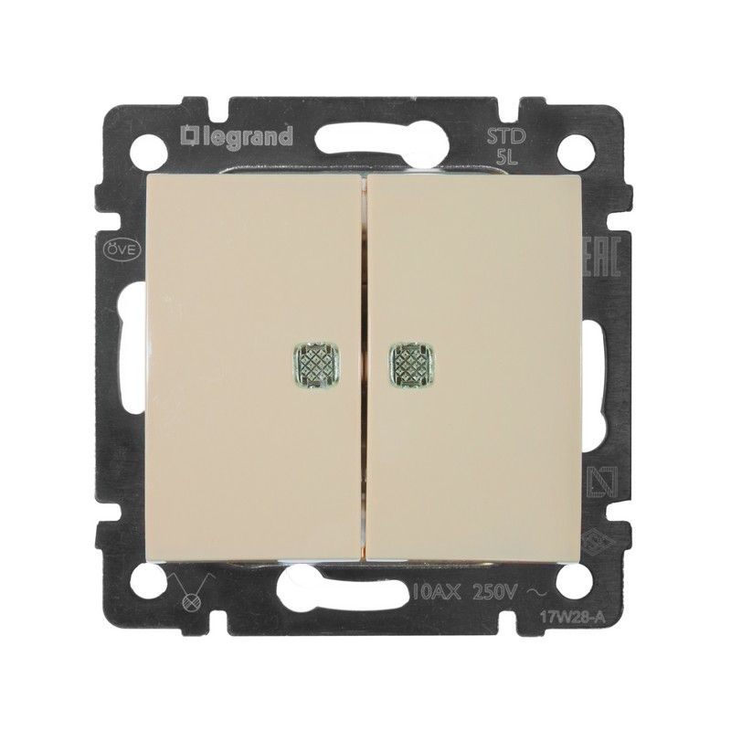 Legrand Valena Classic Кремовый Выключатель Legrand Valena Крем 2-клавишный с подсветкой 774328