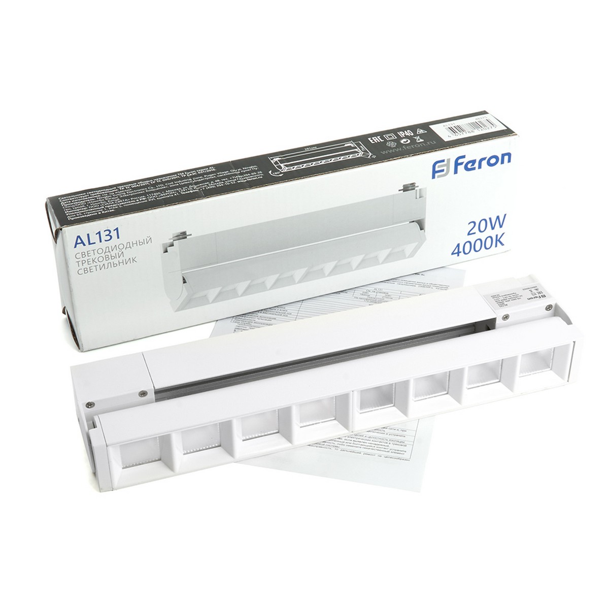 Трековые светодиодные светильники Светодиодный светильник Feron AL131 трековый однофазный 20W 4000K 60 град. белый 48375 