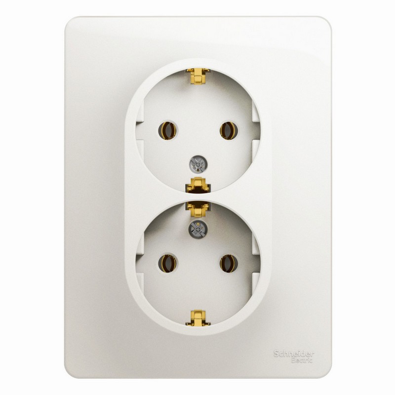 Розетка Systeme Electric Glossa Перламутр двойная с/з, 16А, в сборе GSL000624