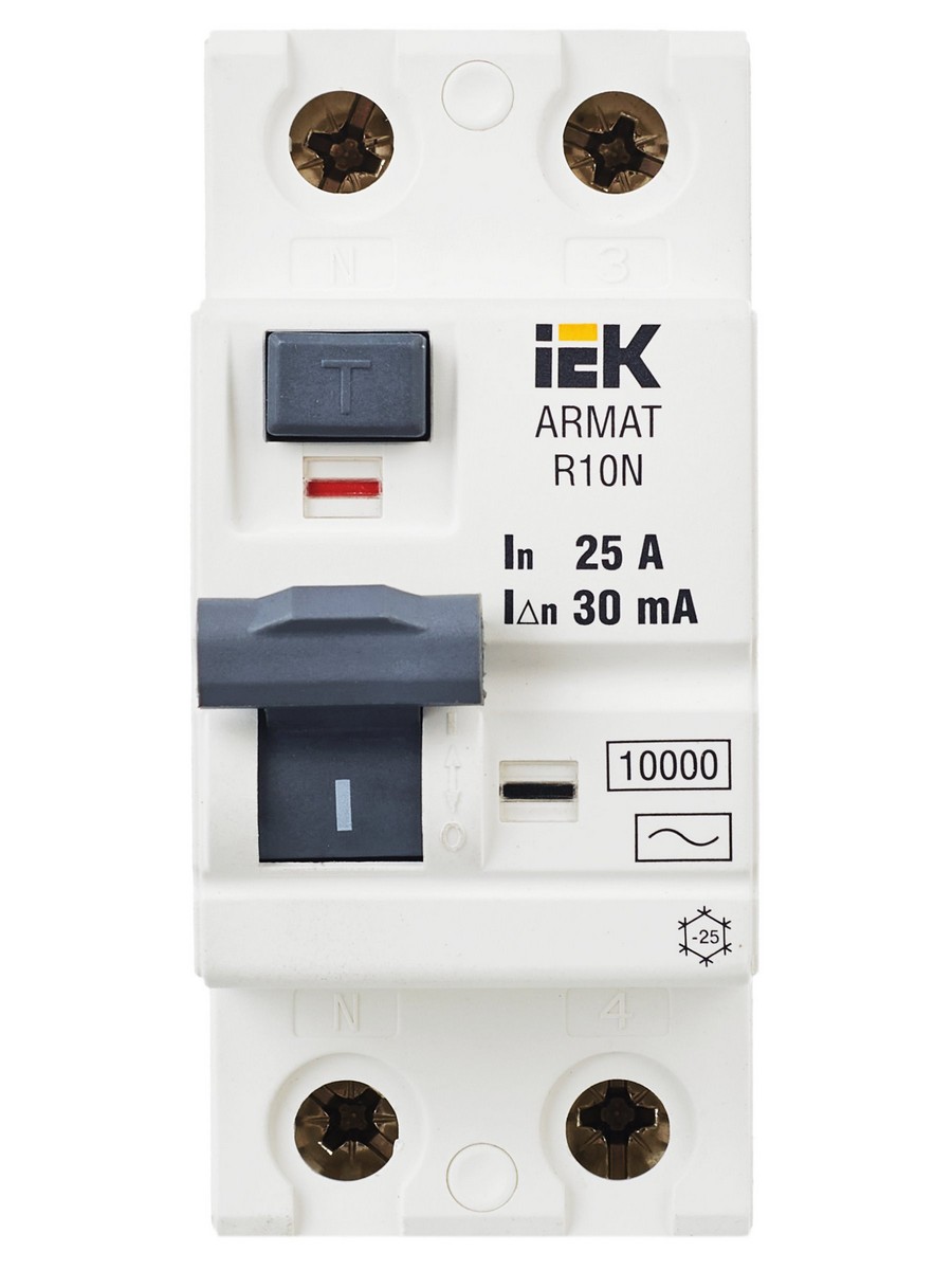 ВДТ УЗО IEK ARMAT R10N 2P 25А 30мА тип AC AR-R10N-2-025C030