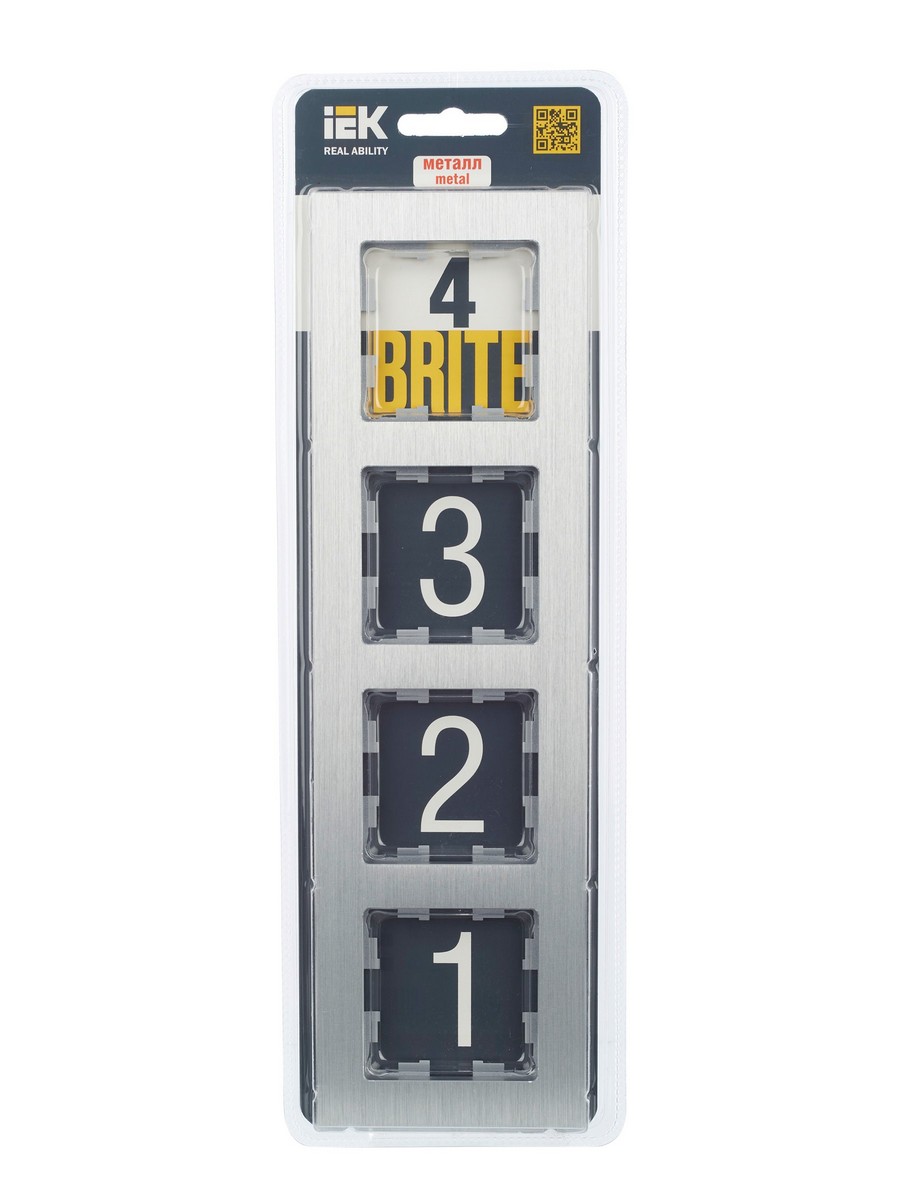 Рамка IEK BRITE 4-местная РУ-4-1-БрА металл алюминий BR-M42-M-K47