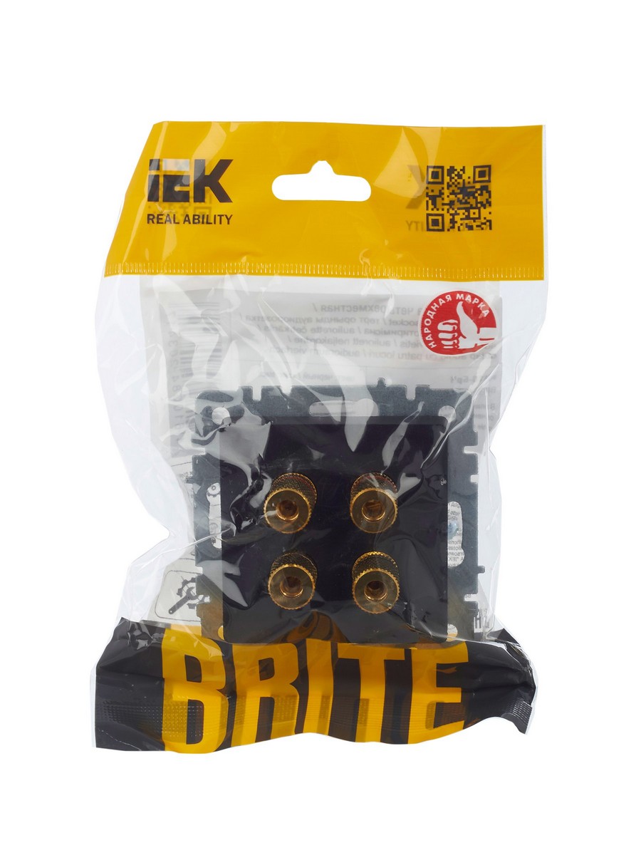IEK Brite Черный Аудиорозетка IEK BRITE 4-местная РА10-БрЧ черный BR-S40-K02