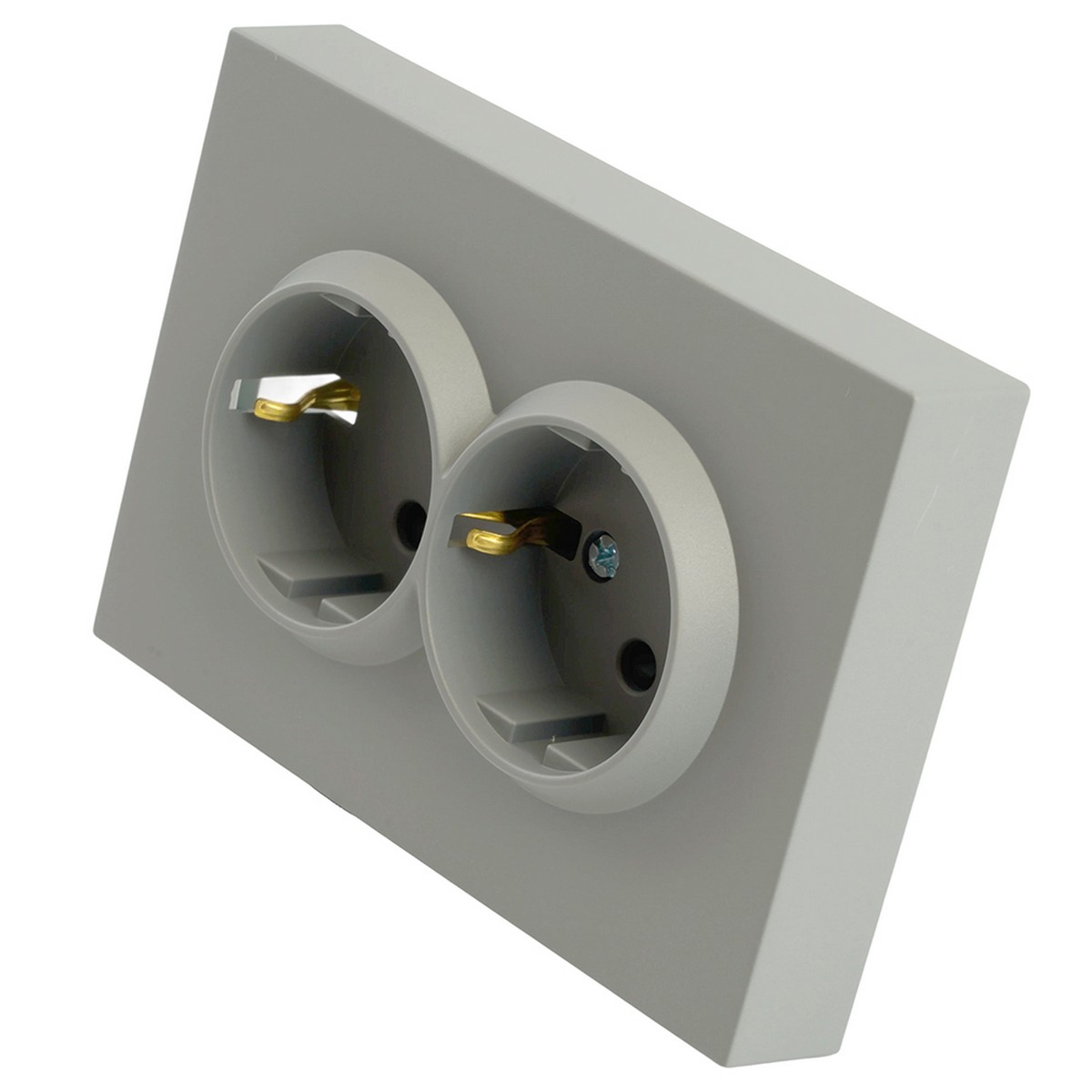 Эмили - Розетки и выключатели Stekker Розетка 2-ая с защитной шторкой с/з 16А STEKKER Эмили RST16-5114-10 платиново-серый soft touch 49960
