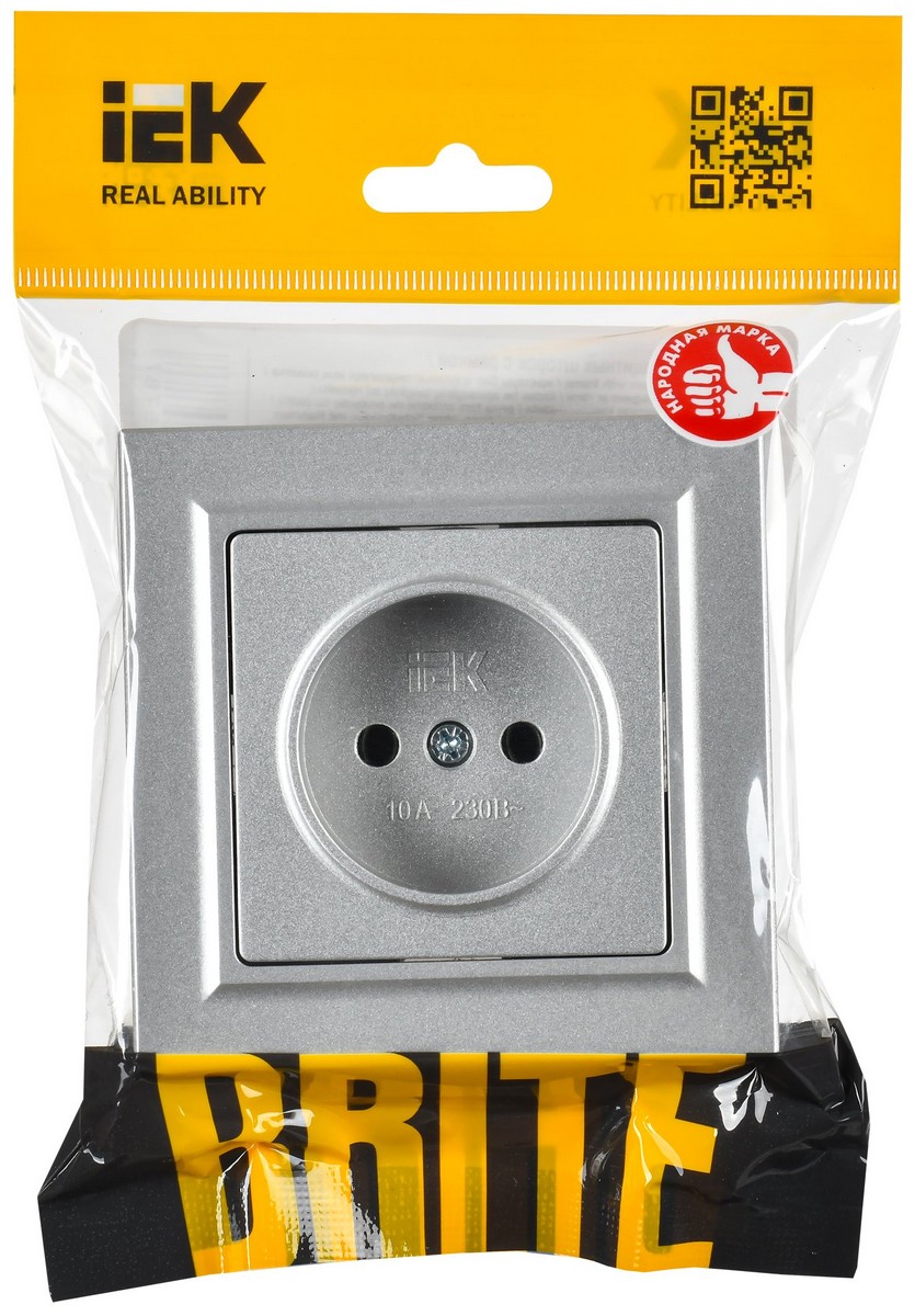 IEK Brite Алюминий Розетка IEK BRITE BASE Алюминий с з/к/ш 16А в сб. РСР14-1-0-БрА BR-R14-16-K47-F