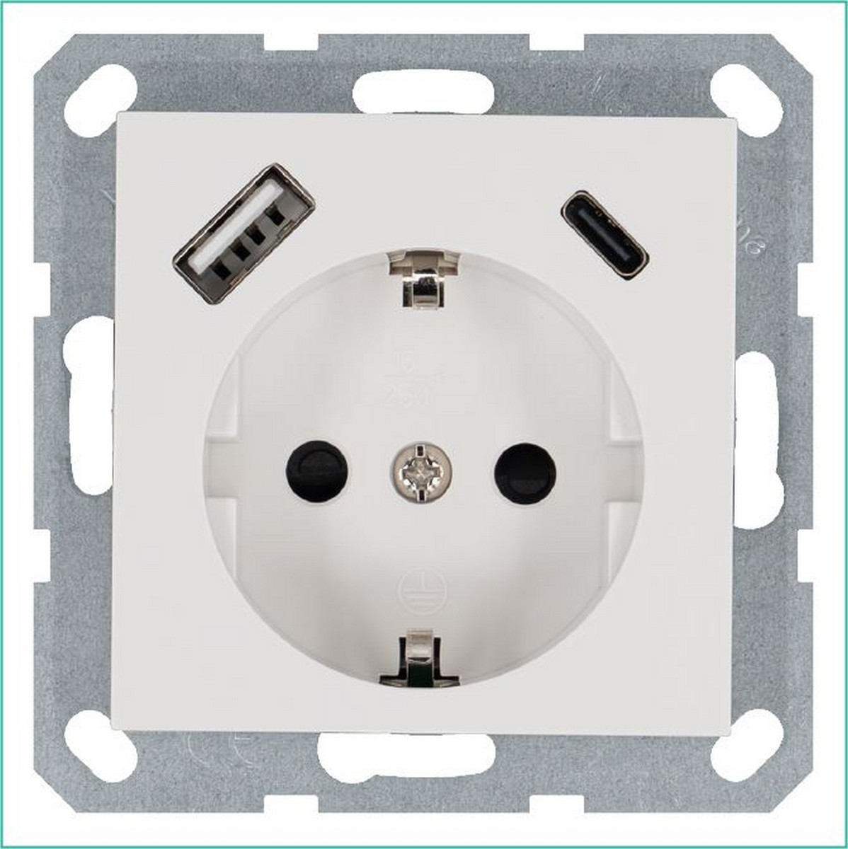 Розетка JASMART SCHUKO с USB A+C с защитными шторками 25W Белый глянцевый G5501USB-25W