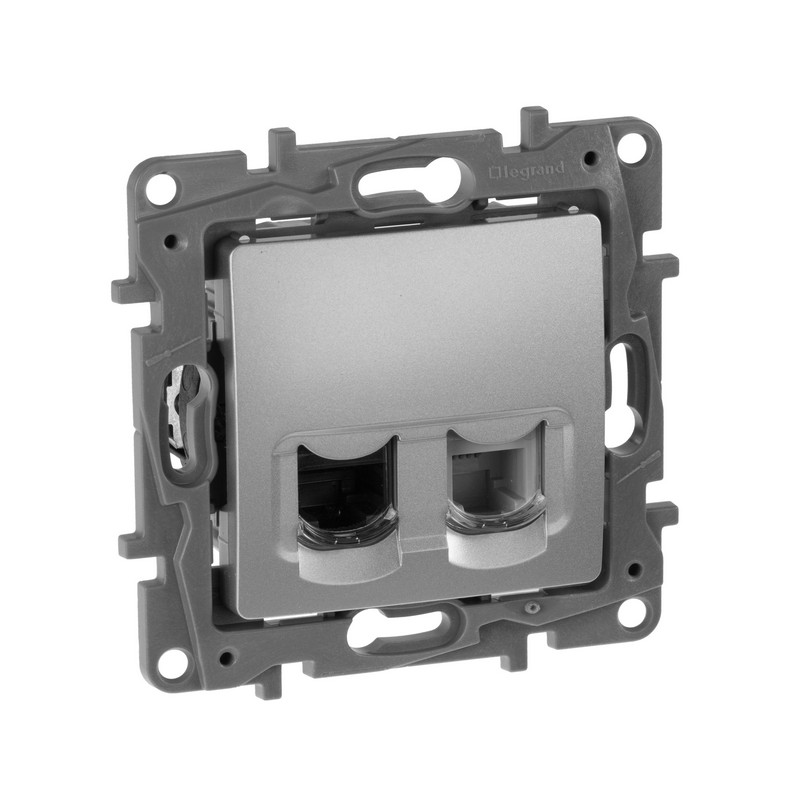 Розетка телефон + компьютер Legrand Etika алюминий (RJ11+RJ45) 5 кат. UTP 672452