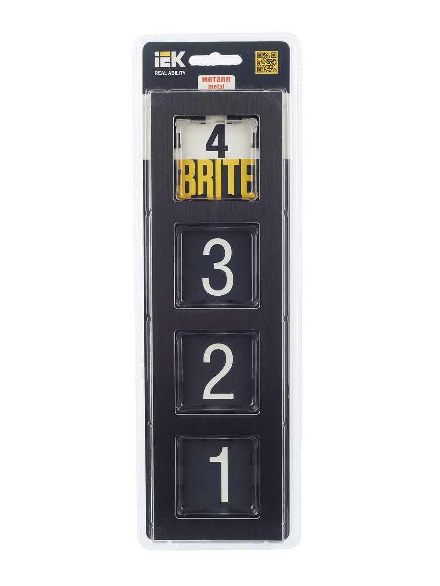 Рамка IEK BRITE 4-местная РУ-4-1-БрЧ металл черный BR-M42-M-K02