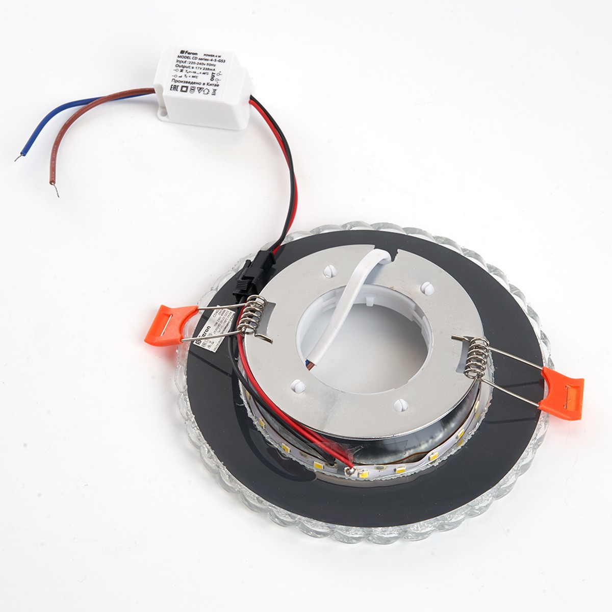 Светильник встраиваемый Feron CD4021 с белой LED подсветкой GX53 прозрачный 29474