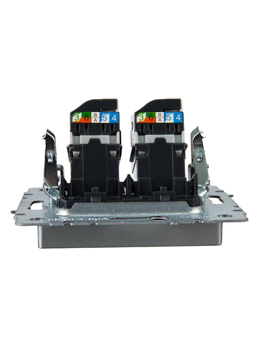 Розетка IEK BRITE компьютерная двойная RJ45 кат.5E РК10-2-БрА алюминий BR-K20-1-K47