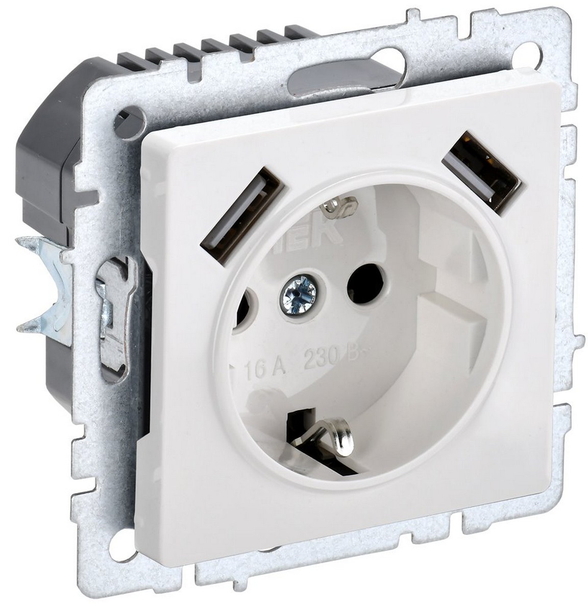 IEK Brite Белый Розетка IEK BRITE с с/з и шторками 16А с USB A+A 3,1А РЮш10-2-БрБ белый BR-R14-16-U21-D31-K01