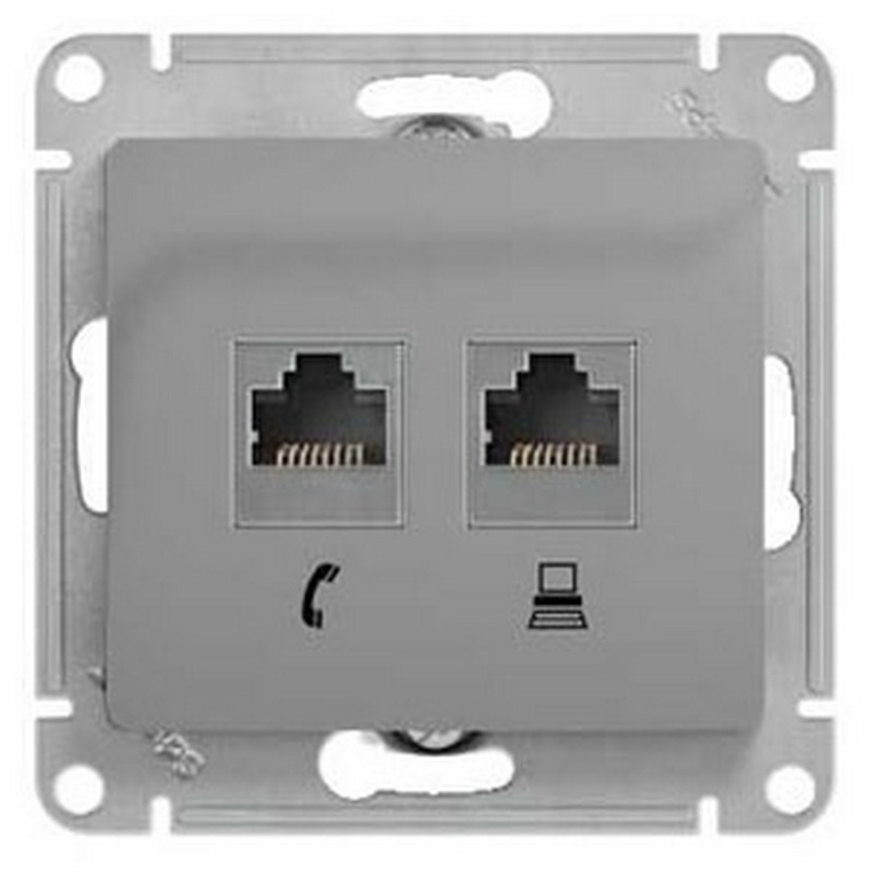 Розетка Systeme Electric Glossa Алюминий 2-я RJ11+RJ45, кат.5E GSL000385