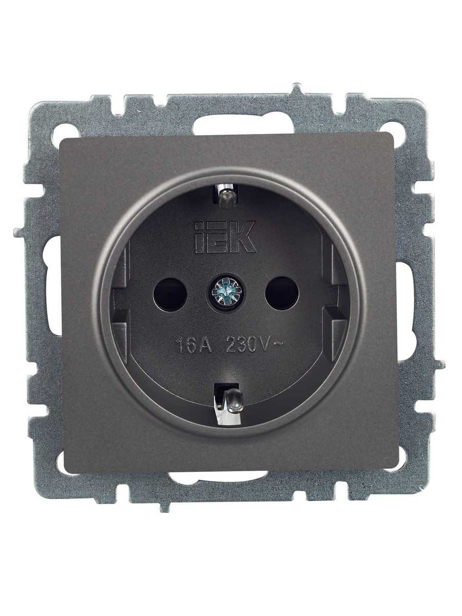 Розетка IEK BRITE с/з с шторками 16А РС14-1-0-БрС сталь BR-R14-16-K46