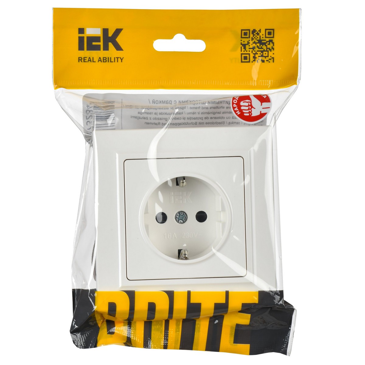 Розетка IEK BRITE с/з с шторками 16А в сборе РСР14-1-0-БрБ белый BR-R14-16-K01-F
