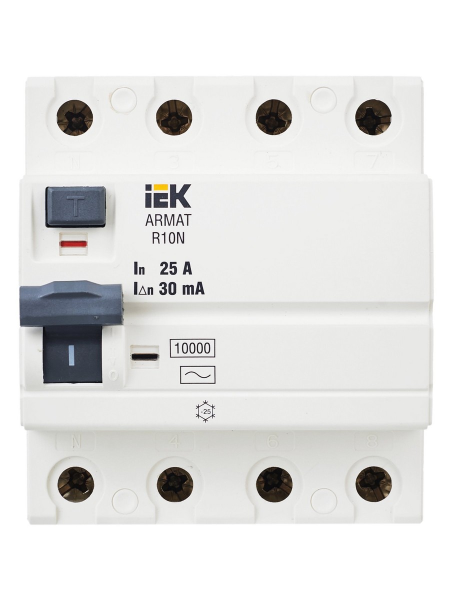 ВДТ УЗО IEK ARMAT R10N 4P 25А 30мА тип AC AR-R10N-4-025C030