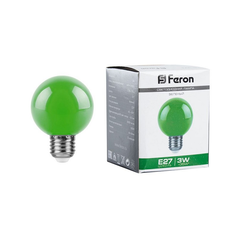 Лампа светодиодная Feron LB-371 E27 3W зеленая 25907
